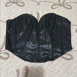 Divided Black Faux Leather Bustier